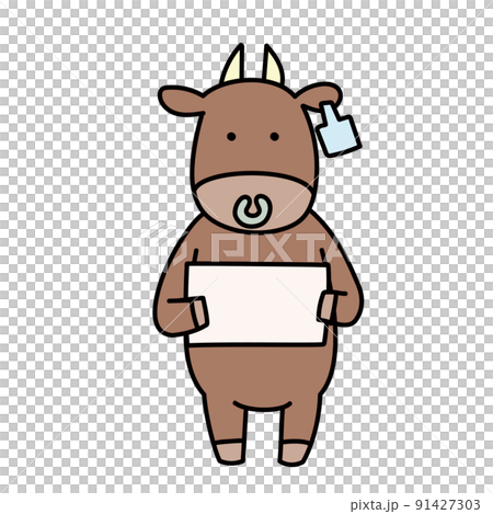 Illustration of a brown cow with a message board 91427303