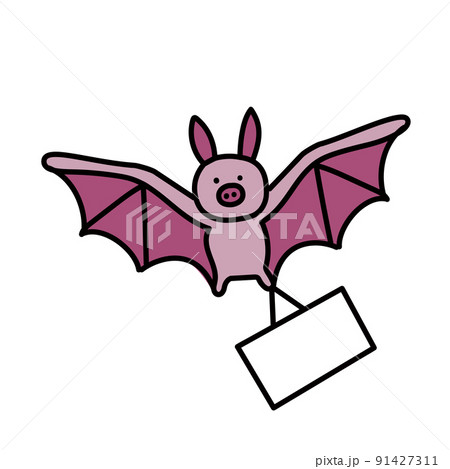コウモリ（蝙蝠）とメッセージボード 91427311