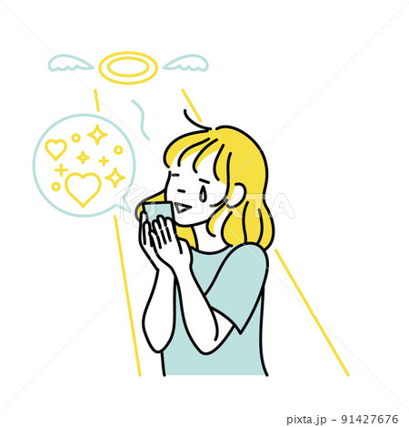 スマホ画面を見て涙する推し活をする女性のイラスト 91427676