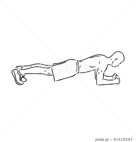 a plank position indoors. hand drawn style vector design illustrations. 91429397