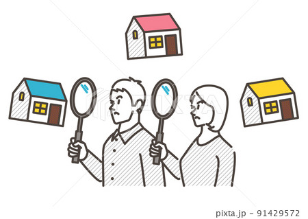 家探しのため物件を比較する若い夫婦【ベクターイラスト素材】 家探しのため物件を比較する若い夫婦【ベクターイラスト素材】 91429572
