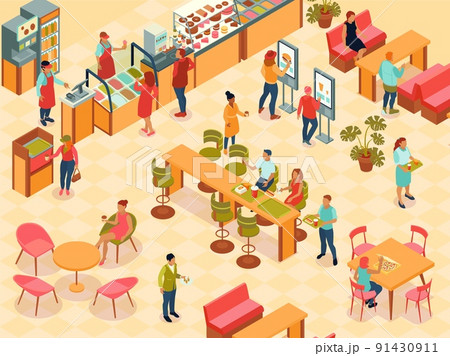 Food Court Isometric Background Food Court Isometric Background 91430911