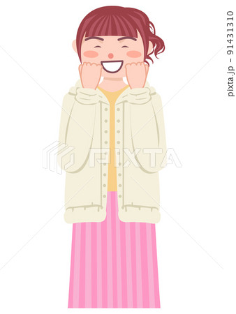 頬に手を当てて笑っている女性 頬に手を当てて笑っている女性 91431310