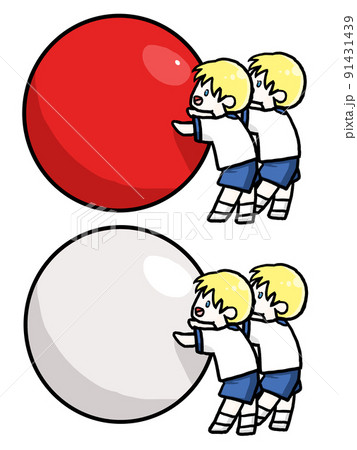 大玉転がしをする白人男女のイラスト 91431439