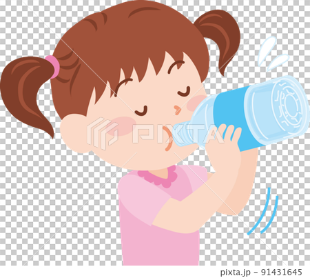女孩用塑料瓶喝水 女孩用塑料瓶喝水 91431645