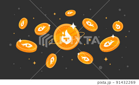 Theta Fuel (TFUEL) coins falling from the sky. TFUEL cryptocurrency concept banner background. 91432269