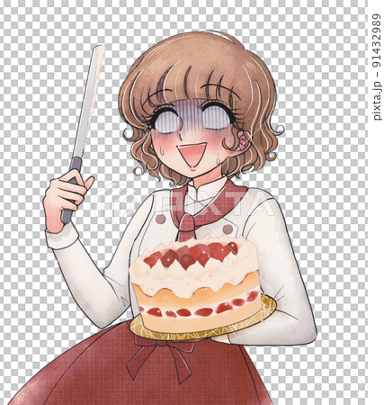 1950年代少女漫畫風格不擅長切蛋糕的店員 91432989