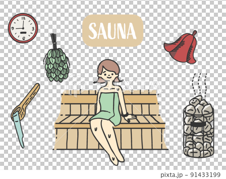 Women and goods entering the sauna 91433199