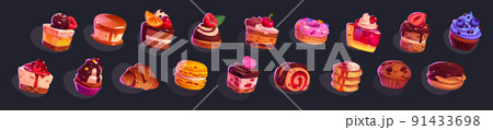 Game icons cakes, sweets and desserts and pastry Game icons cakes, sweets and desserts and pastry 91433698