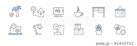 Home office, freelance doodle icons or signs set Home office, freelance doodle icons or signs set 91433752