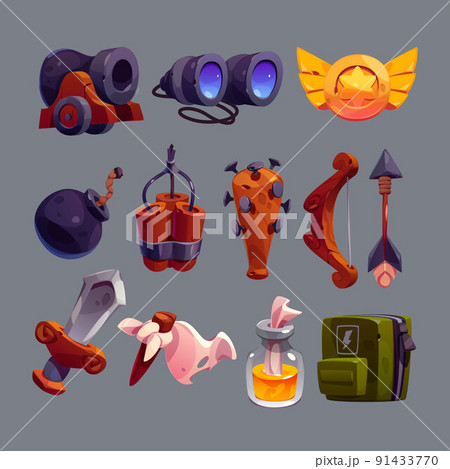 Military game icons cartoon vector, war collection 91433770