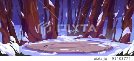 Ancient celtic stone platform in winter forest 91433774