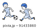 ドリブルをするサッカー少年たち 91433860