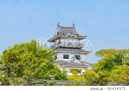 愛媛県今治市　日本100名城　晴天の今治城天守 91434372