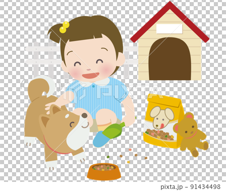 餵柴犬的小女孩 餵柴犬的小女孩 91434498