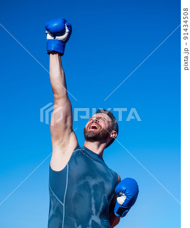 man boxer on stadium. fitness gym outdoor. muscular  91434508