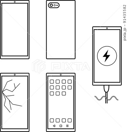 スマートフォンのイラスト 表 裏 充電 故障 ホーム画面 のイラスト素材