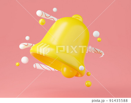 Notification bell icon 3d render - cute cartoon illustration of simple yellow bell for reminder or notice concept. Notification bell icon 3d render - cute cartoon illustration of simple yellow bell for reminder or notice concept. 91435588
