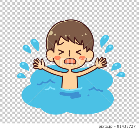 プールで溺れる男の子 イラスト素材 プールで溺れる男の子 イラスト素材 91435727