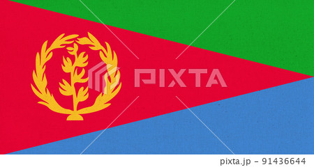 Flag of Eritrea. Eritrean flag on fabric surface. Fabric texture 91436644
