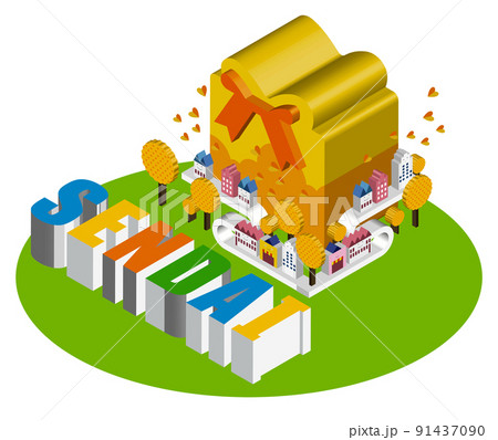 3Dのユニークな建物たちが作り出す楽しい街並みと暮らしの風景。人々が明るく暮らせる建物と街づくり。日 3Dのユニークな建物たちが作り出す楽しい街並みと暮らしの風景。人々が明るく暮らせる建物と街づくり。日 91437090