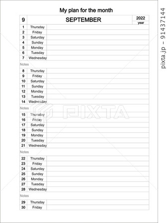 Calendar template for september 2022 year. Planner diary in minimalism style Calendar template for september 2022 year. Planner diary in minimalism style 91437144