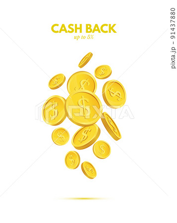 Cash back conceptual illustration. Vector falling coins and cash back text. Cash back conceptual illustration. Vector falling coins and cash back text. 91437880