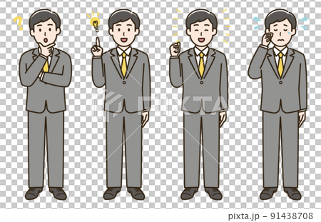 スーツを着た男性の表情バリエーションのイラストセット②(肌色ありバージョン) スーツを着た男性の表情バリエーションのイラストセット②(肌色ありバージョン) 91438708