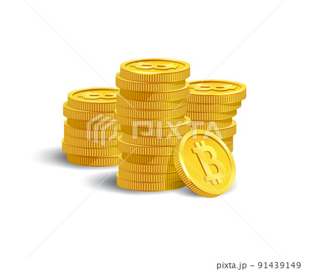 Golden bitcoin bunch. Vector illustration. 91439149