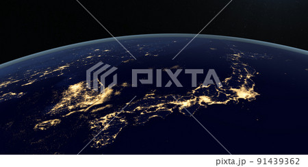 Japan at night in the earth planet rotating from space Japan at night in the earth planet rotating from space 91439362