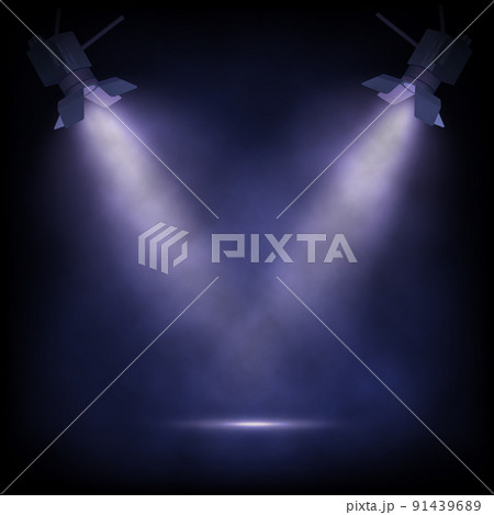 Stage witt spotlights. Vector theater or show background. 91439689