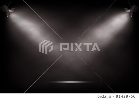 Vector realistic vintage spotlights. Theater or show stage background. 91439756