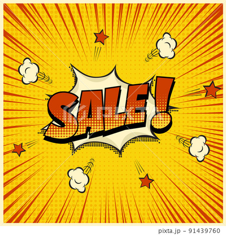 SALE word on pop art or comic book background. Vector illustration. 91439760