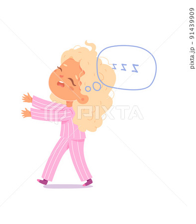 Girl sleepwalker walking in funny pajamas at night, kid sleepwalking Girl sleepwalker walking in funny pajamas at night, kid sleepwalking 91439909