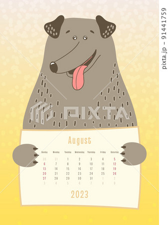 2023 august calendar, cute dachshund dog animal...のイラスト素材 [91441759