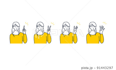 4つのポイント・4つの強み・選ばれる4つの理由・4ステップを説明する女のイラスト素材 91443297