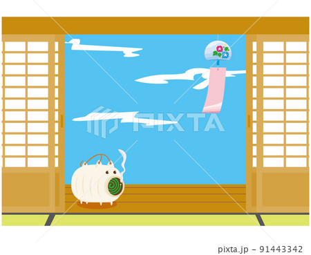 障子　和室　窓　イラスト 91443342