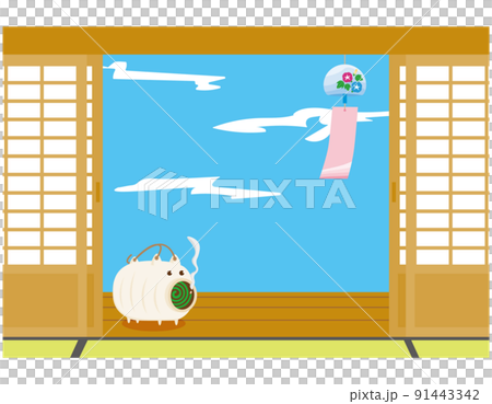 障子　和室　窓　イラスト 91443342