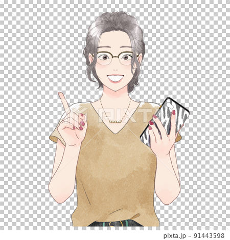 Woman operating a smartphone Watercolor Woman operating a smartphone Watercolor 91443598