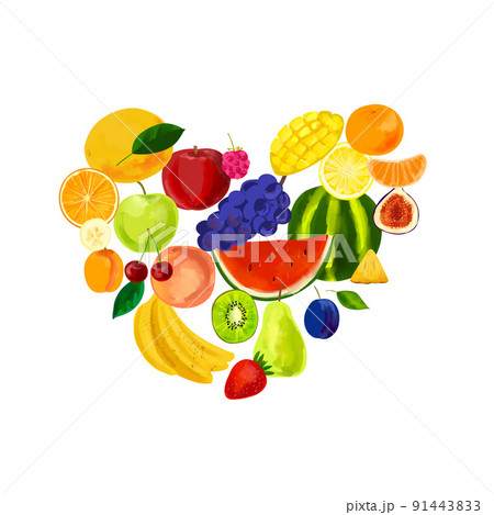 Heart shape from various fruits illustration 91443833