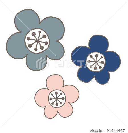 手描きの北欧風イラスト　お花　主線あり 91444467