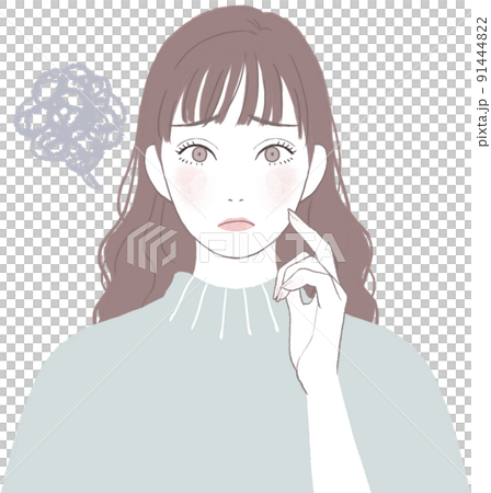 困り顔の女性アイコン 顔に手を添えるポーズver 困り顔の女性アイコン 顔に手を添えるポーズver 91444822