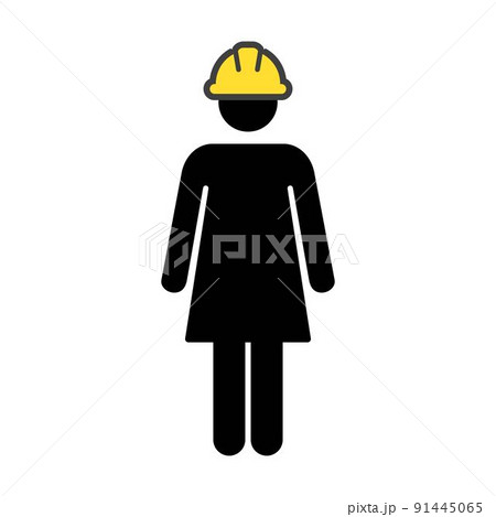 Worker icon vector female construction service person profile avatar with hardhat helmet in glyph pictogram illustration 91445065