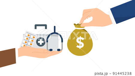 医療とお金のイラストイメージ、ベクター 医療とお金のイラストイメージ、ベクター 91445238
