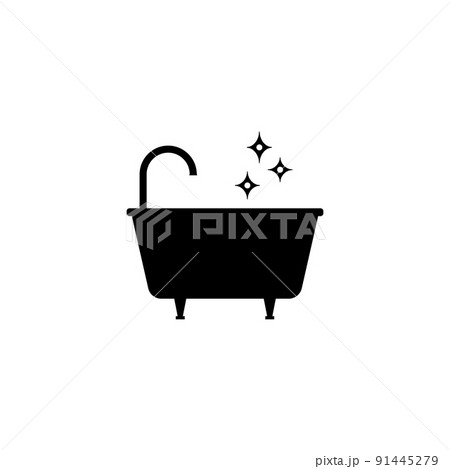 Clean bathtub icon with faucet. Black and white vector silhouette, clipart and drawing. Isolated illustration. Clean bathtub icon with faucet. Black and white vector silhouette, clipart and drawing. Isolated illustration. 91445279