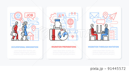 Preparing for migration - line design style banners set 91445572