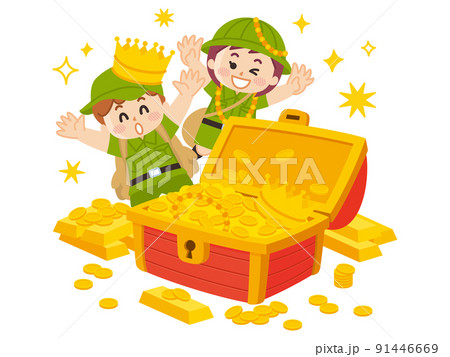 宝箱を発見した探検隊の子供 ボーイスカウト 冒険 アウトドア 宝箱を発見した探検隊の子供 ボーイスカウト 冒険 アウトドア 91446669