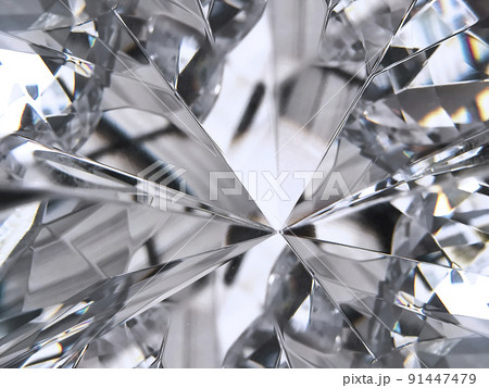 diamond texture closeup and kaleidoscope. top view of round gemstone 3d render, 3d illustration 91447479