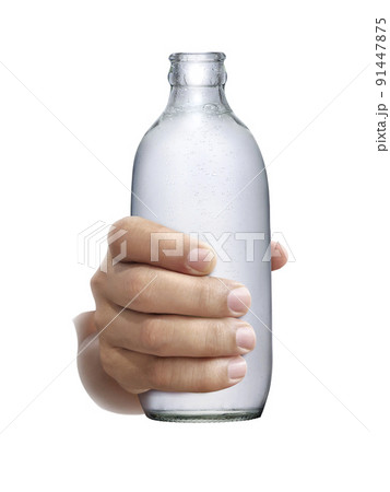 soda bottle on hand isolated on a white background soda bottle on hand isolated on a white background 91447875