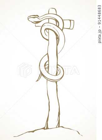 The serpent on the pole. Vector drawing 91448683